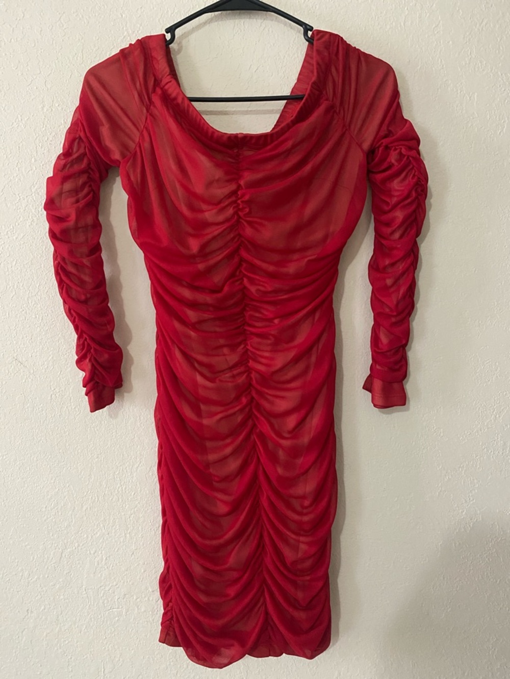 Va Va Voom Red Ruched Mesh Midi Dress - Picture 2 of 13